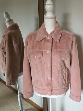 Azalea Pink Faux Fur Trucker Jacket